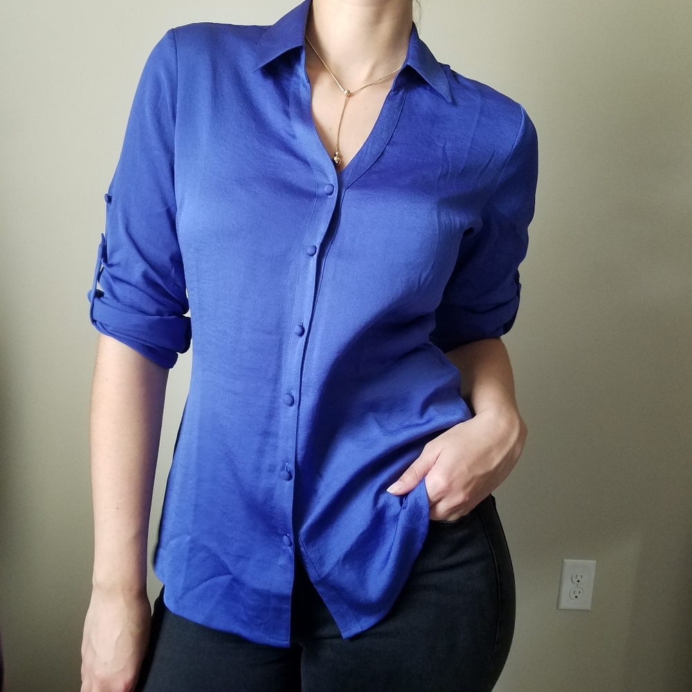 COBALT BLUE SLIM FIT SATIN PORTOFINO SHIRT